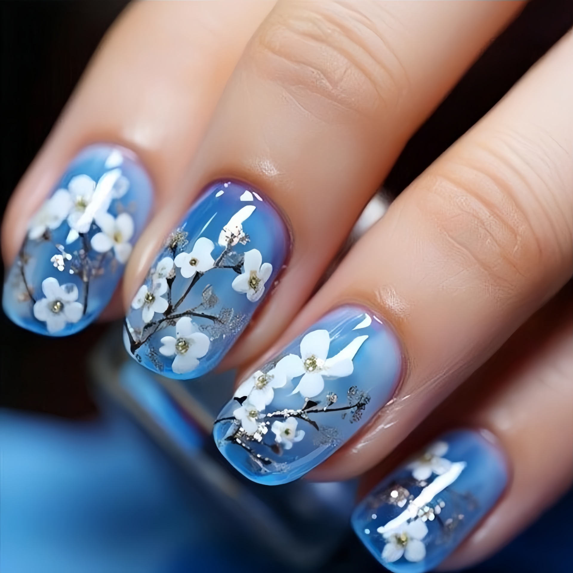 Pressed Flower Art - Unghie finte medie per donne e