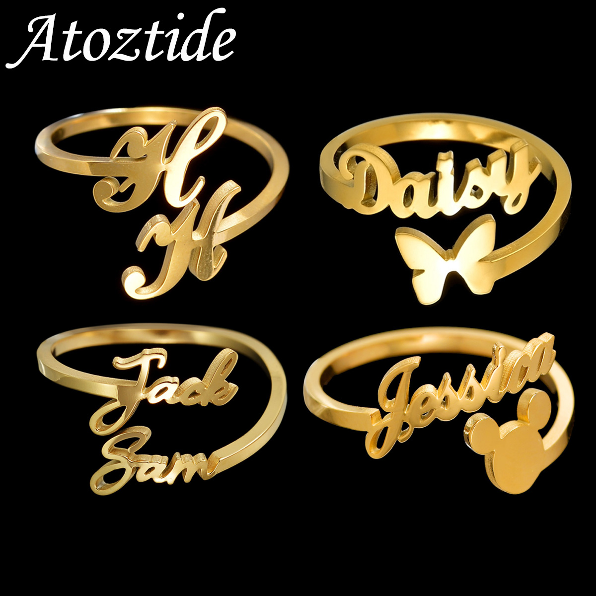 Initial Ring Custom - Atoztide Anelli con nomi personalizzati personalizzati
