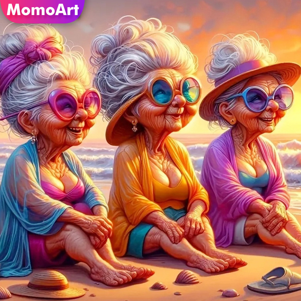 Photo Mosaic Print - Momoart Pittura Diamante Vecchia Signora Donne