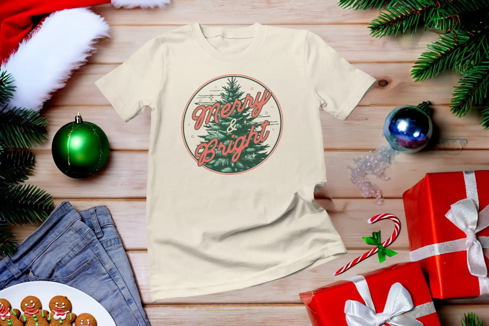 Family Tree Print - Maglietta Merry and Bright con alberi,