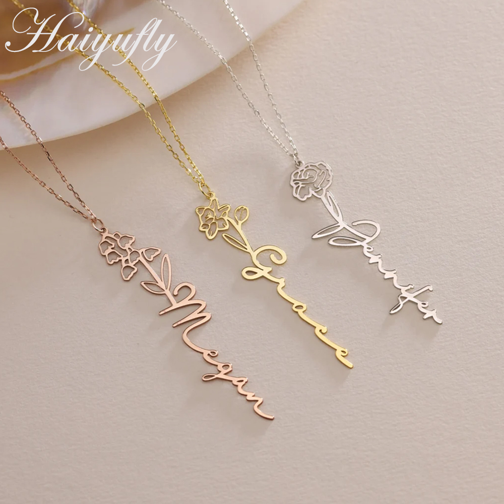 Birth Flower Necklace - Haiyufly Collana con nome personalizzato per