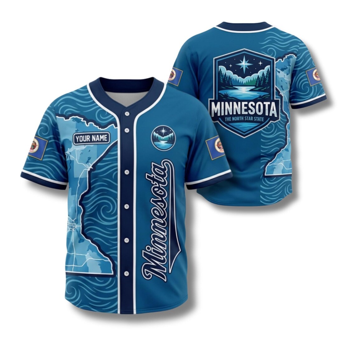 Custom Star Map - Maglia da baseball personalizzata Minnesota North